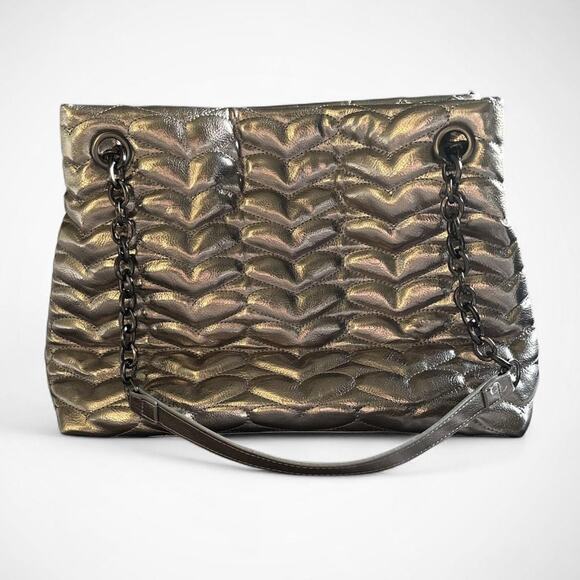 Betsey Johnson Quilted Metallic Hearts Shoulder Bag Everyday Tote - Picture 3 of 8